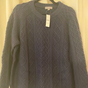 NAVY BLUE JCREW FISHERMAN SWEATER - NWT!